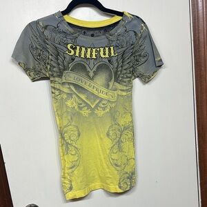 Sinful Yellow and Gray Winged Heart Tee